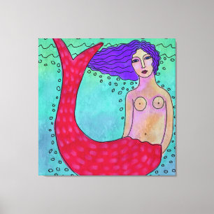 Mermaid with Purple Hair Abstract Digital Painting Canvas Print