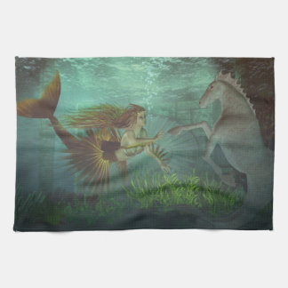 mermaid with seahorse tea towel