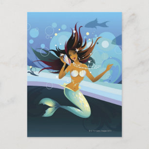 Mermaid with shell to ear postcard