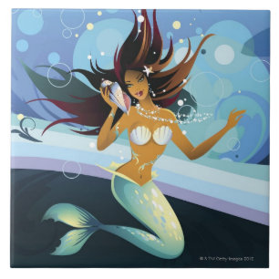 Mermaid with shell to ear tile
