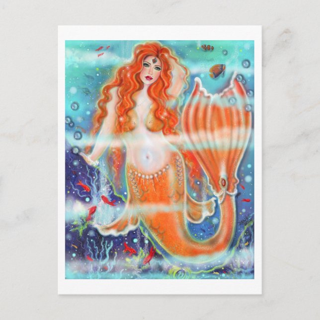 Mermaid with tropical fish art by Renee Lavoie  Postcard (Front)
