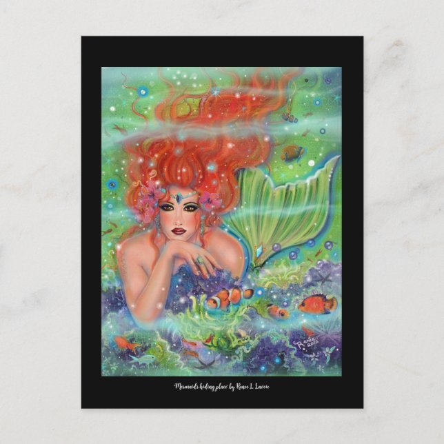 Mermaid with tropical fish art by Renee Lavoie   Postcard (Front)
