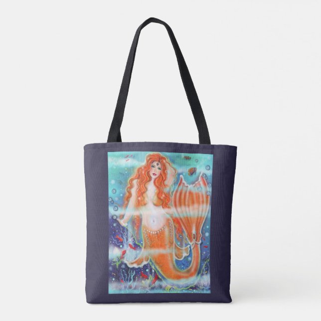 Mermaid with tropical fish art by Renee Lavoie  Tote Bag (Back)
