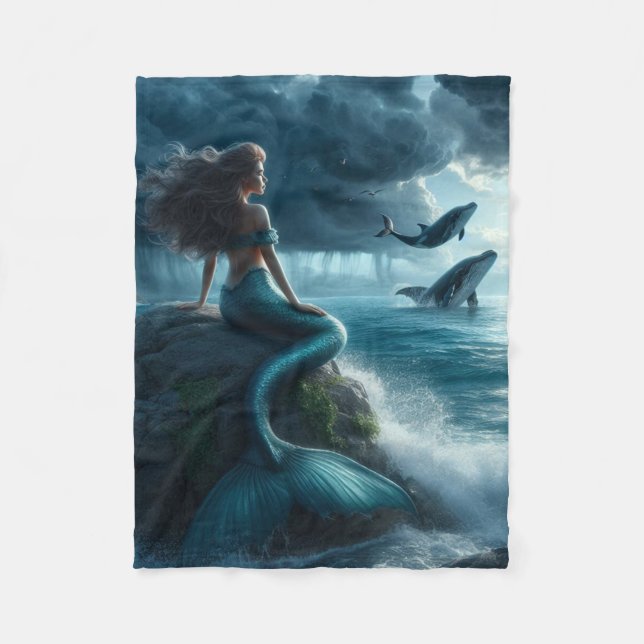 Mermaid with Whales I Fleece Blanket (Front)