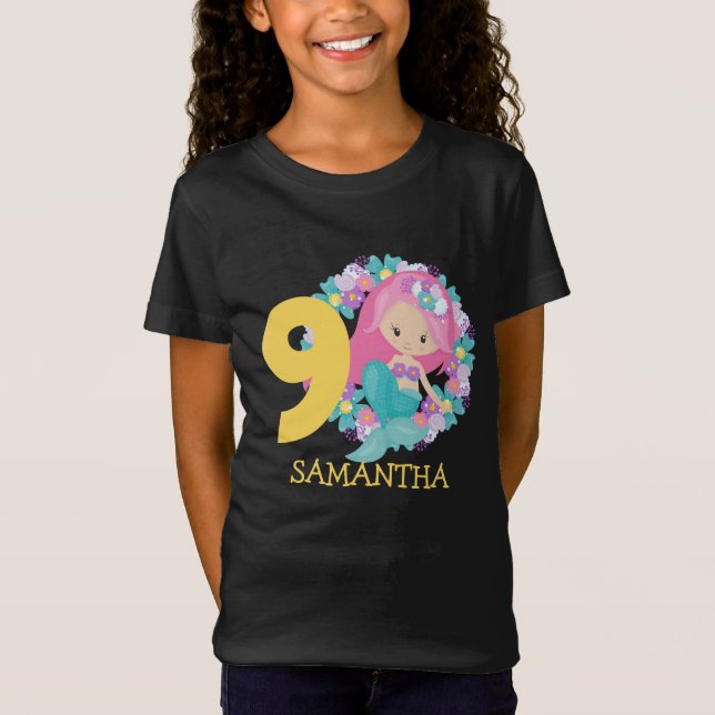 Mermaid yellow 9th birthday  T-Shirt (Front)
