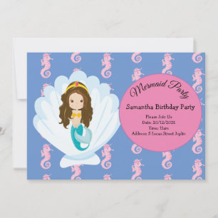 Mermaid yellow Birthday Party Invitation