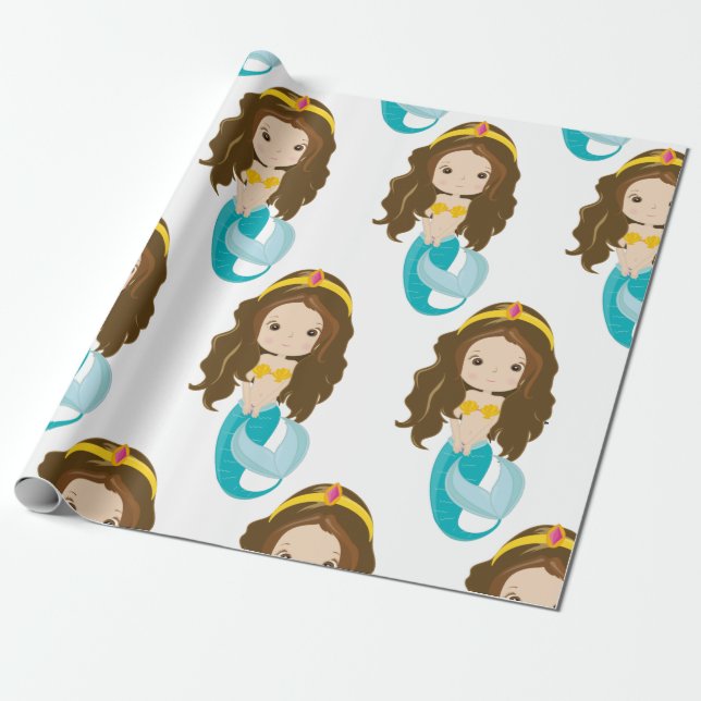 Mermaid  Yellow Wrapping Paper  (Unrolled)