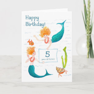 Mermaids 5th Birthday Card
