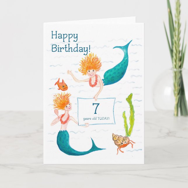 Mermaids 7th Birthday Card (Front)