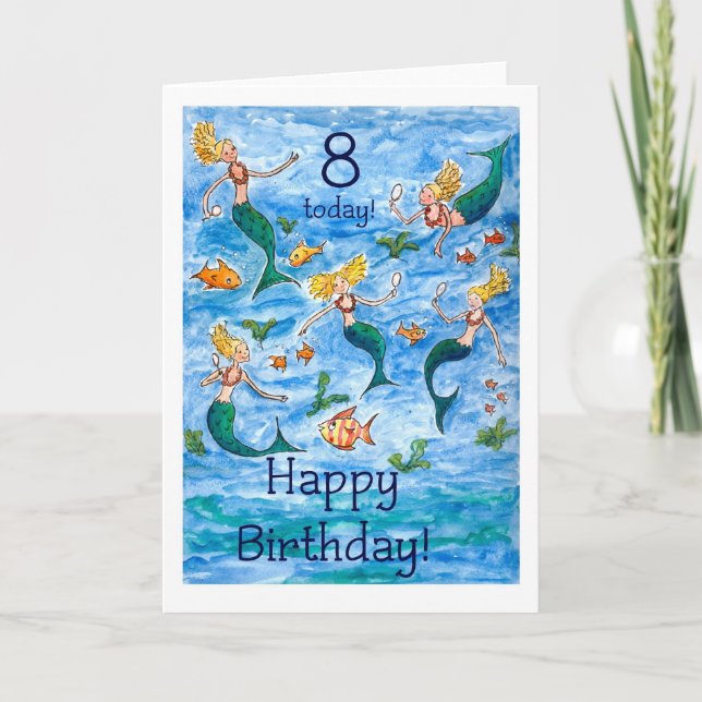 Mermaids 8th Birthday Card (Front)