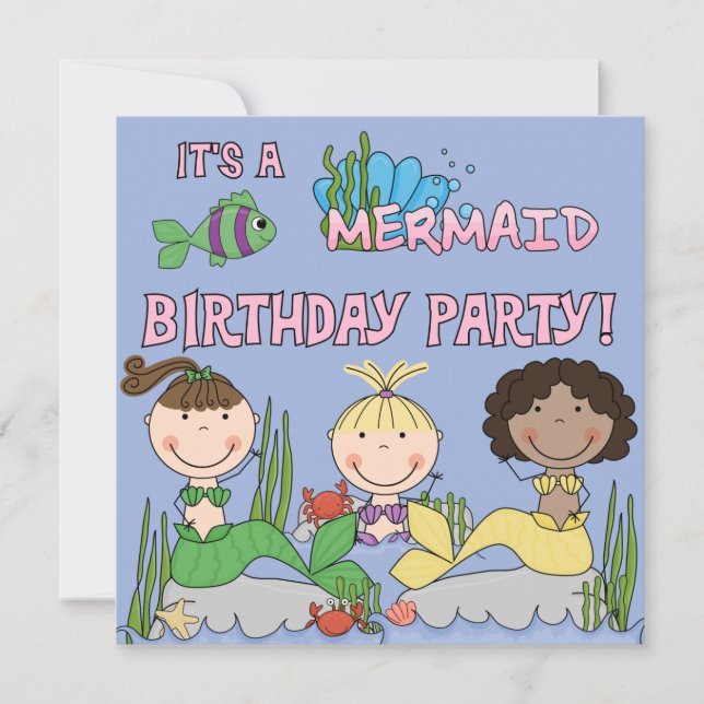 Mermaids (African American Girl) Birthday Invite (Front)