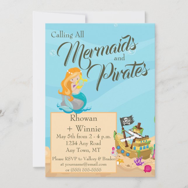 Mermaids and Pirates Birthday Invitation (Front)