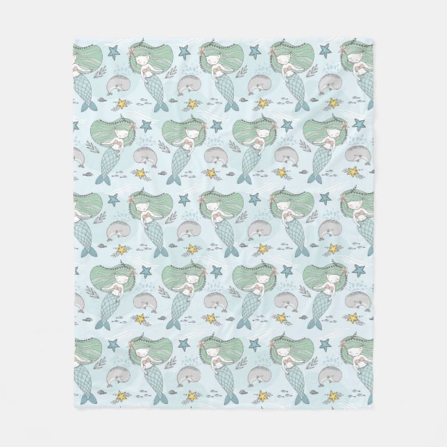 Mermaids and Whales Fleece Blanket (Front)