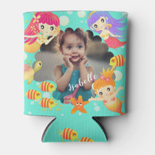 Mermaids Aqua Photo Can Cooler
