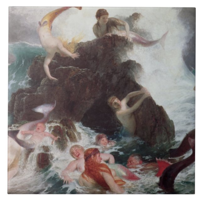 Mermaids at Play, 1886 (oil on canvas) Tile (Front)