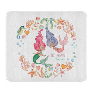 Mermaids Best Friends Forever BFF Personalised Cutting Board