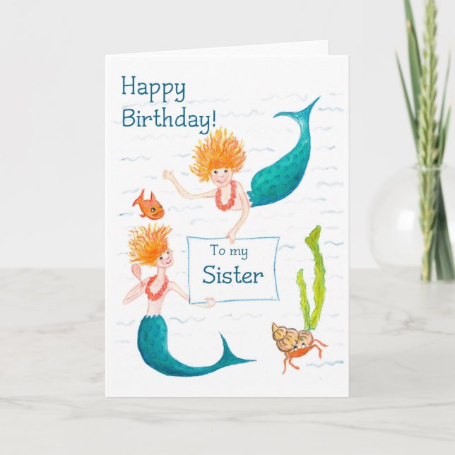Mermaids Birthday Card for a Sister (Front)