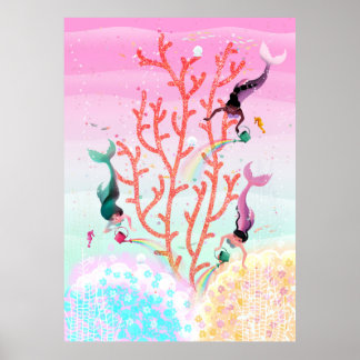 Mermaids’ Coral Garden childrens’ illustration Poster