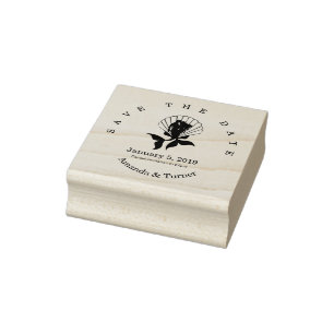 Mermaids Couple on a Seashell Design Save the Date Rubber Stamp