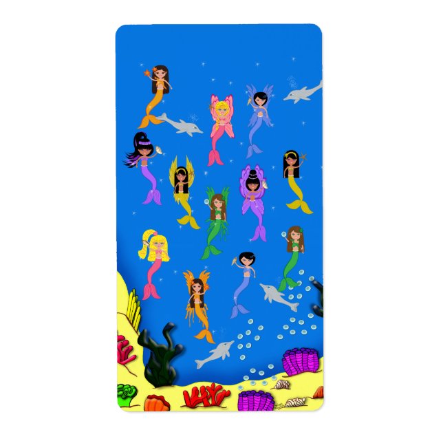 Mermaids Dolphins Label (Front)