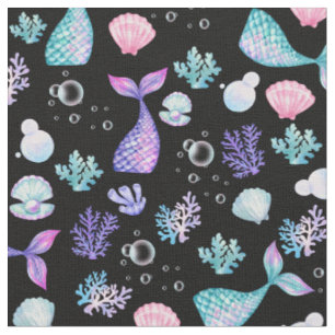Mermaids Dream on Black Fabric