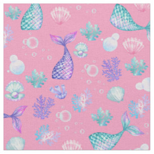 Mermaids Dream on Carnation Pink Fabric