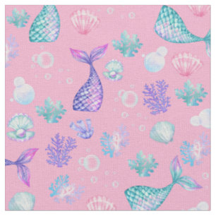 Mermaids Dream on Cotton Candy Pink Fabric