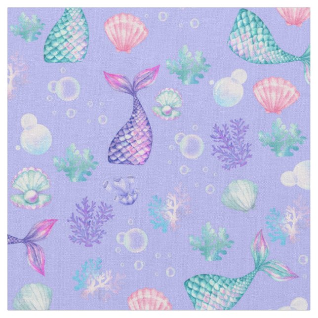 Mermaids Dream on Light Purple Fabric (Close Up)