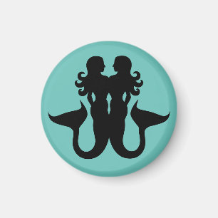 Mermaids entwined silhouettes sailor boat ship  magnet