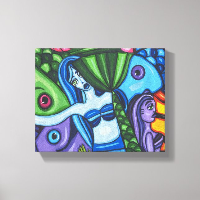 Mermaids Fish Abstract Original Art Painting Canvas Print (Front)