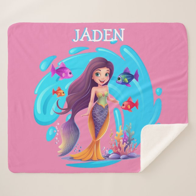Mermaids, Fish splashing in the water personalised Sherpa Blanket (Front (Horizontal))