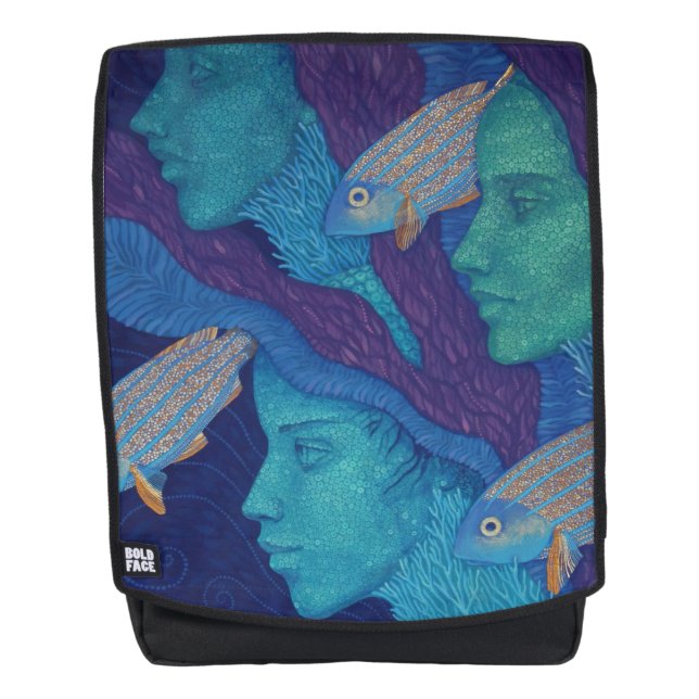 Mermaids & fish, surreal fantasy art, underwater backpack (Front)