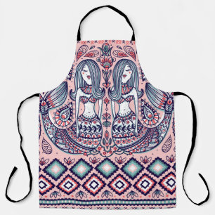 Mermaids Folk Elements Vintage Seamless Apron