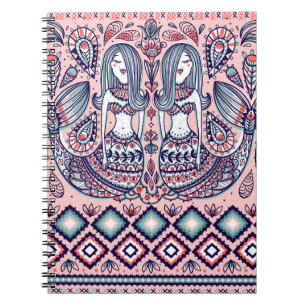 Mermaids Folk Elements Vintage Seamless Notebook