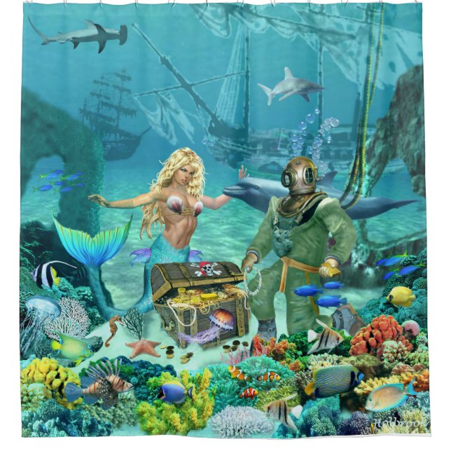 MERMAID'S HIDDEN TREASURE SHOWER CURTAIN (Front)
