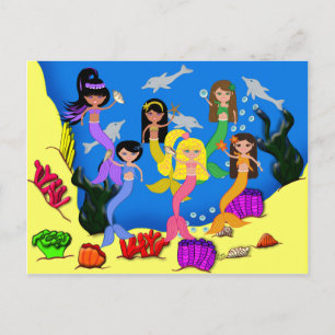 Mermaids in Ocean with Dolphins Postcard