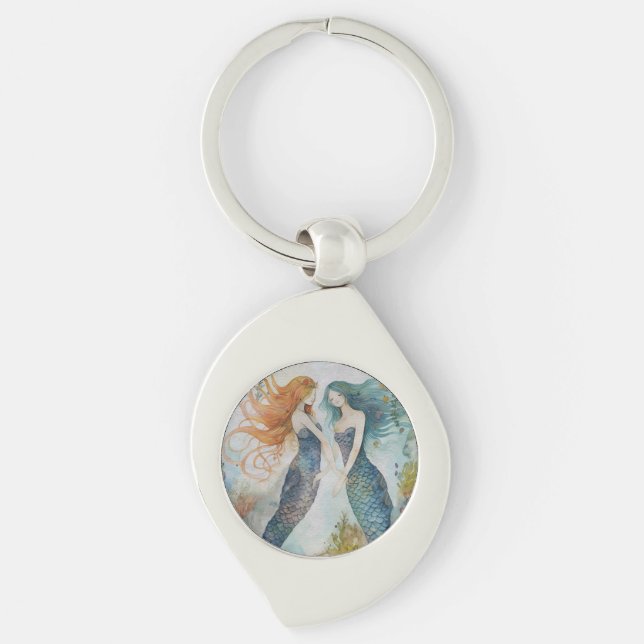 Mermaids in Watercolor Key Ring (Front)