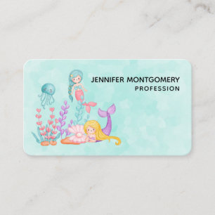 Mermaids & Jellyfish Under the Sea Watercolor Business Card