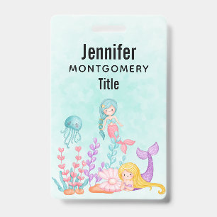 Mermaids & Jellyfish Under the Sea Watercolor ID Badge