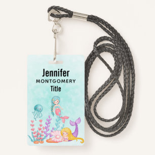 Mermaids & Jellyfish Under the Sea Watercolor ID Badge