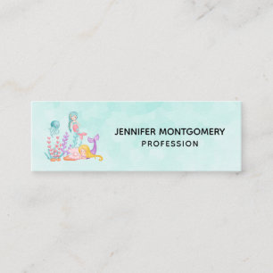 Mermaids & Jellyfish Under the Sea Watercolor Mini Business Card