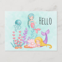 Mermaids & Jellyfish Under the Sea Watercolor