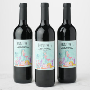 Mermaids & Jellyfish Under the Sea Watercolor Wine Label