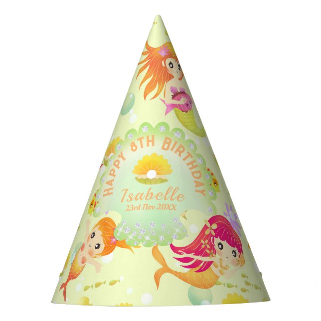 Mermaids Lemon Green Party Hat (Front)