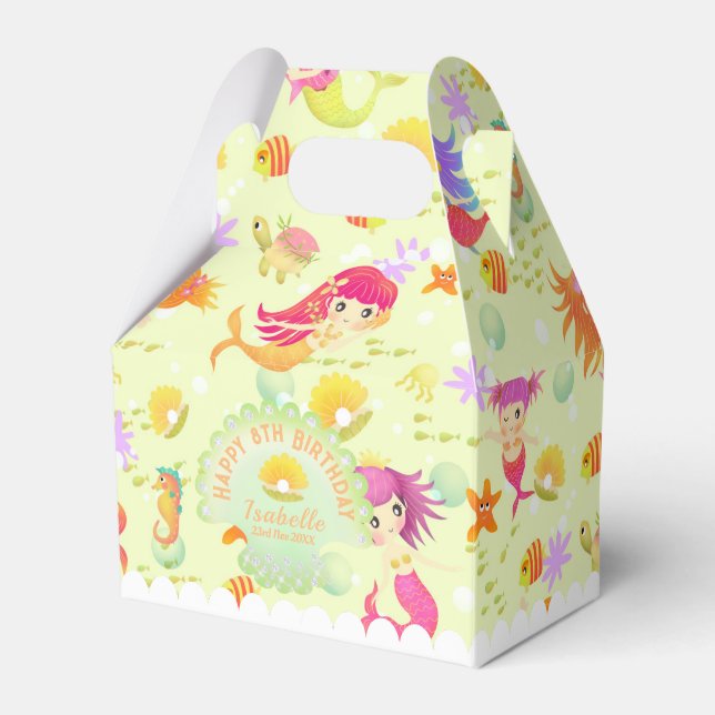 Mermaids Lemon Green Tent Favour Box (Front Side)