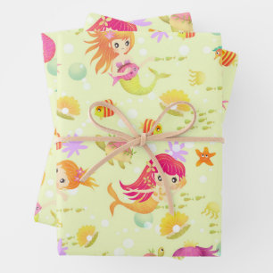 Mermaids Lemon Green Wrapping Paper Sheet