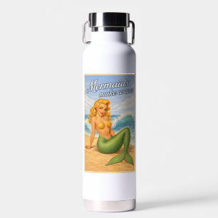 Mermaids Make Waves Retro Beach Pin-Up Mermaidcore Water Bottle