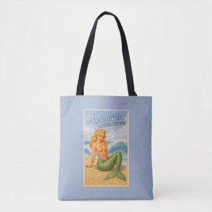 Mermaids Make Waves Retro Pin-Up Art Coastal Blue Tote Bag