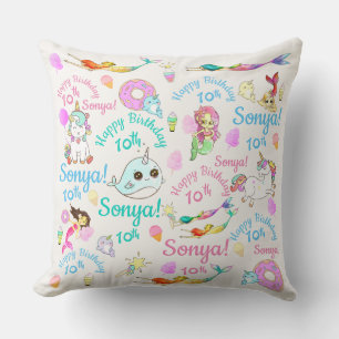 Mermaids, Narwhal, ice cream, doughnuts, cotton ca Cushion