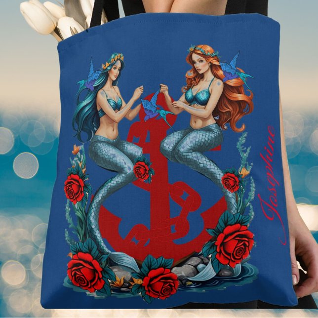 Mermaids Nautical Vintage  Blue Tote Bag (Creator Uploaded)